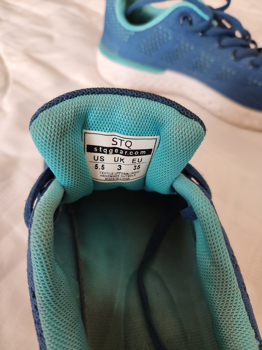 Kids Navy Blue Knit Lace-Up Sneakers with Teal Lining - Picture 3 of 3
